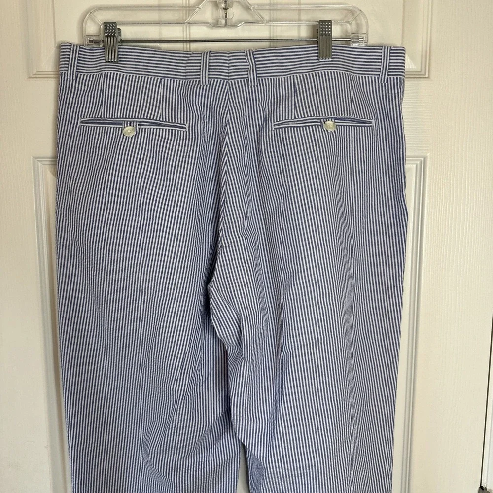 Alan Flusser Mens Dress Pants 38x30 Light Blue Seersucker Derby Preppy Classic